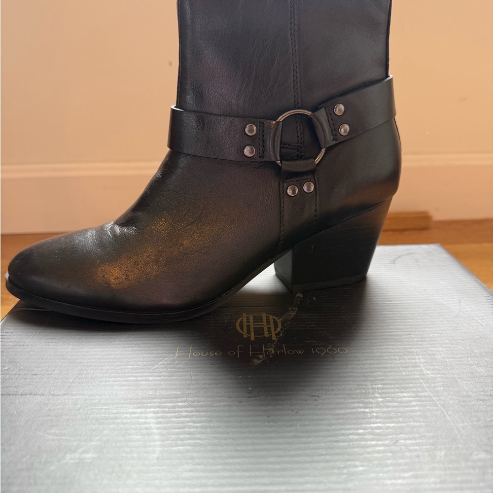 House of Harlow Black Heeled Boots with Harness NWT
